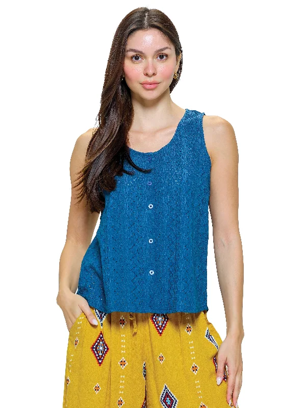 Tank Button Up Eyelet Fabric bronze tank top