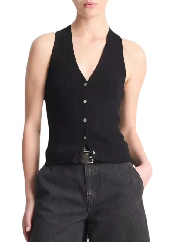 Italian Cotton Blend Tank Top In Black flexible tank top