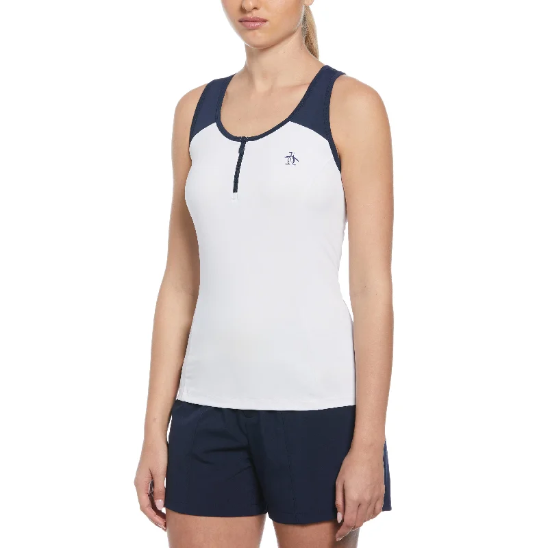 Women's Color Block Quarter Zip Tennis Tank Top gym tank top