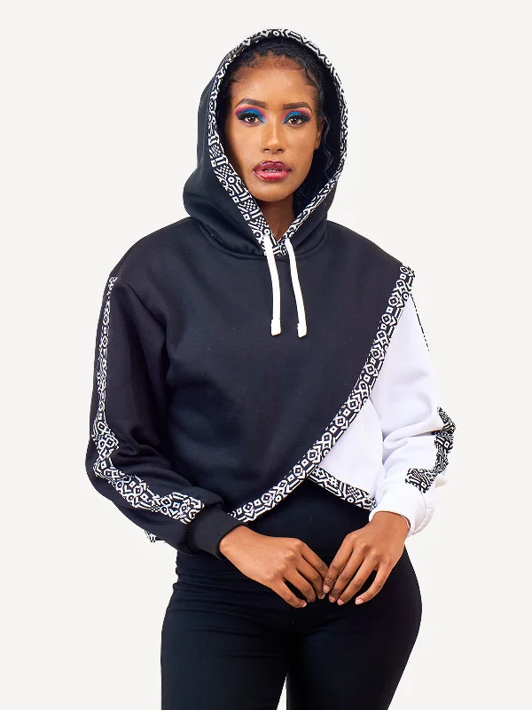 Ladies Block Hoodies: Crop - White & Black with B&W KK Hoodie with Monochrome Minimalist Simple