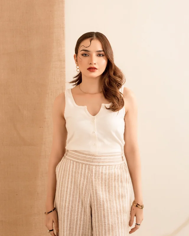Notch Neck Button Front Tank Top beige tank top