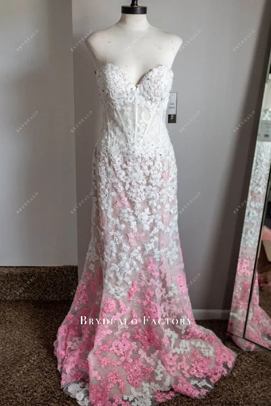 Custom Ombre Pink Lace Prom Dress Square Neckline Feminine