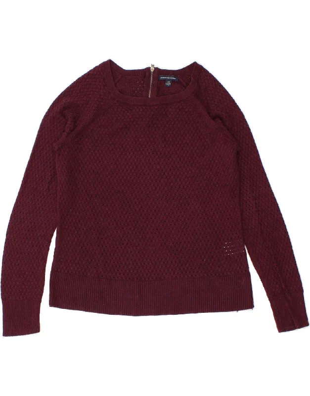 AMERICAN EAGLE Womens Boat Neck Jumper Sweater UK 16 Large Burgundy Cotton Open Front Closed Front Wrap Front