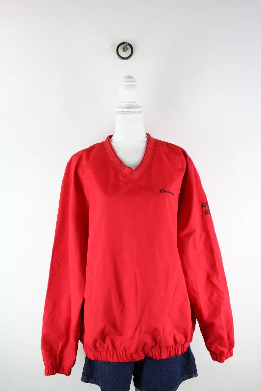 Vintage Red Windbreaker Sweatshirt (M) Hoodie with Puffed Sleeves Voluminous Trendy