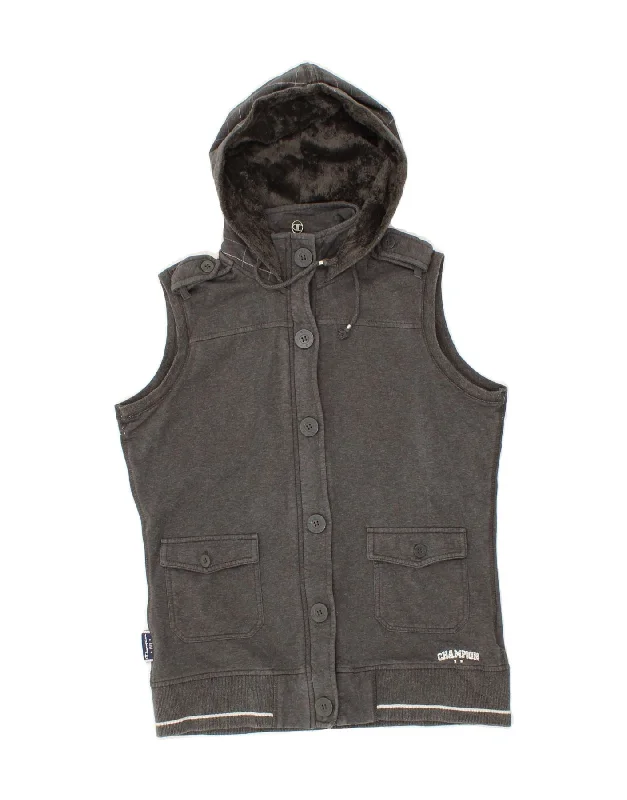 CHAMPION Womens Sleeveless Zip Hoodie Sweater UK 16 Large Grey Cotton Nylon Fabric Polyester Fabric Spandex Fabric