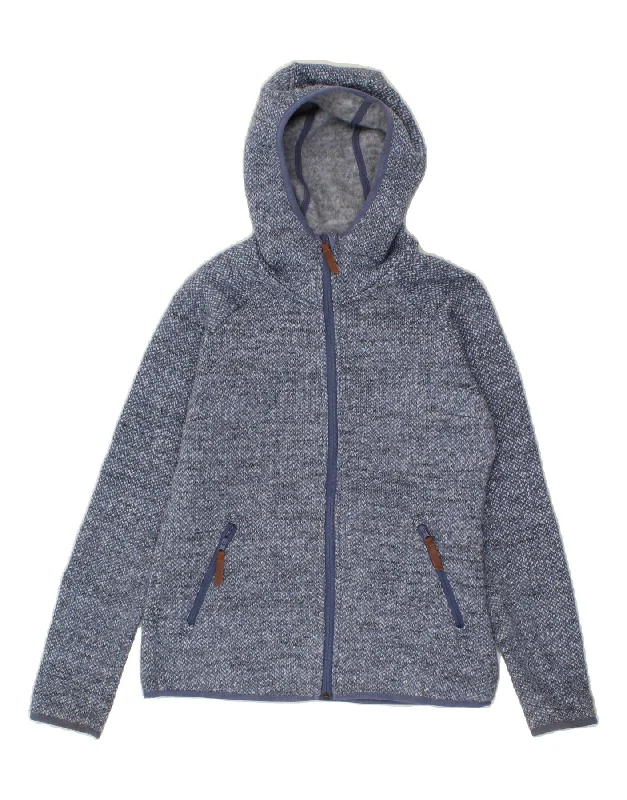 COLUMBIA Womens Zip Hoodie Sweater UK 16 Large Navy Blue Polyester Solid Color Striped Floral Print