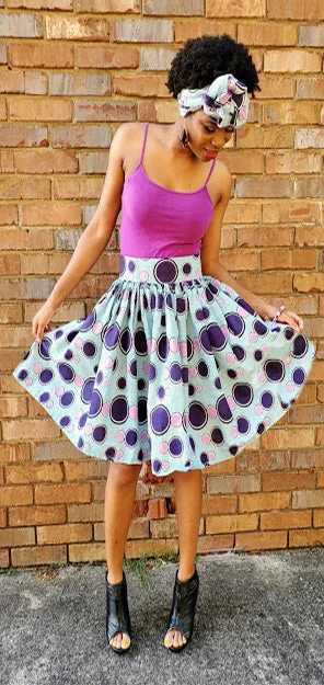Bisola African Print High-wasit Skirt-DP3845SK belted skirt waist