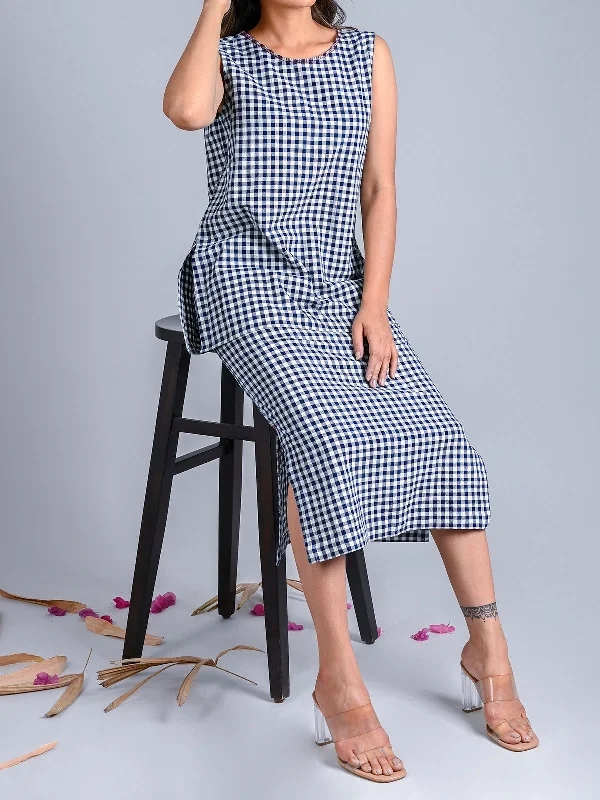 Indigo Checks Handwoven Cotton Tank striped tank top