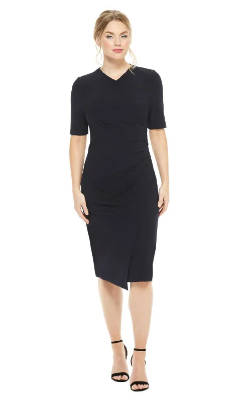Maggy London - GSN13MSC V-Neck Draped Sheath Knee Length Dress Tunics Sophisticated sleek