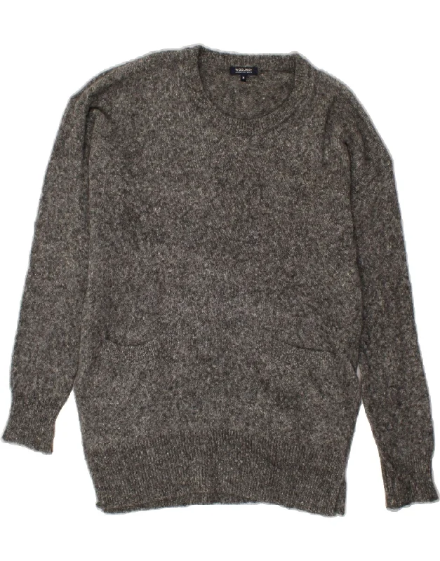 WOOLRICH Womens Crew Neck Jumper Sweater UK 14 Medium Grey Flecked Cable Knit Ribbed Knit Lace Knit