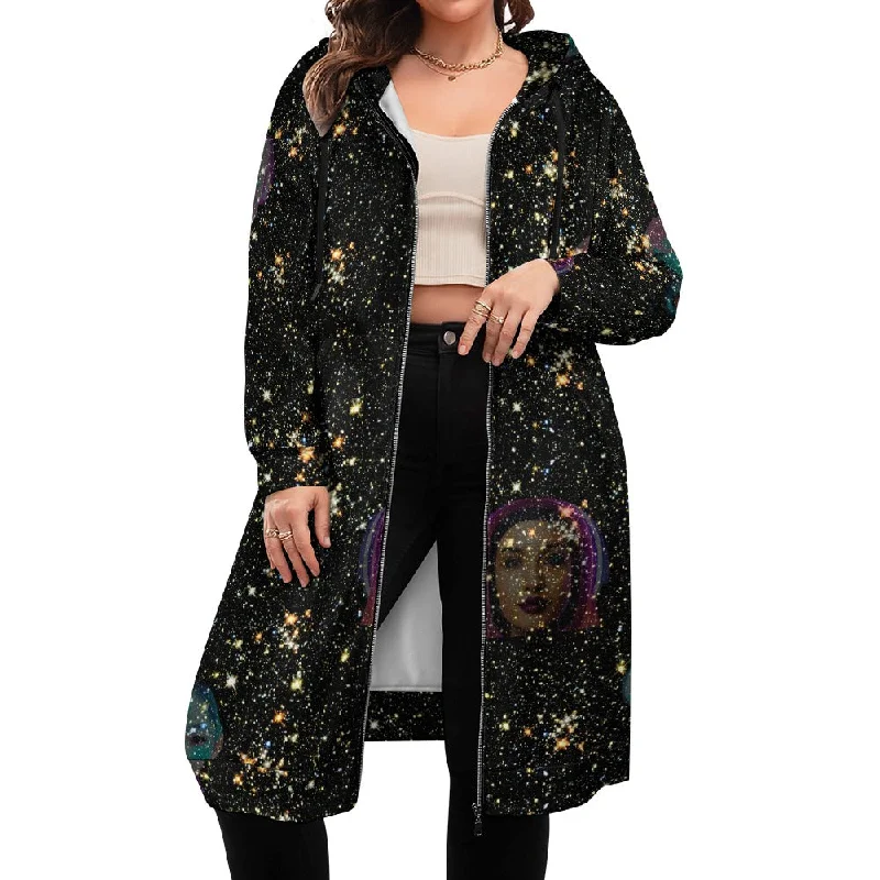 "Girls from Quintuplet Galaxy Cluster" Women's Long Hoodie Hoodie with Lining Warm Insulated