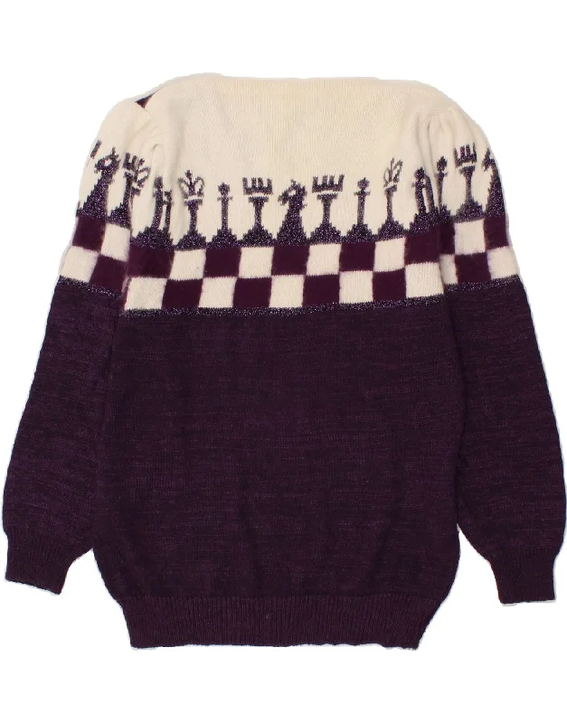 VINTAGE Womens Boat Neck Jumper Sweater EU 38 Medium Purple Front Pockets Side Pockets Patch Pockets