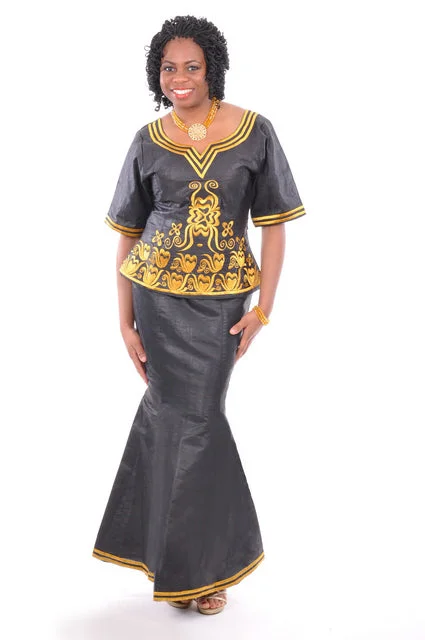Elegant Black and Gold African Brocade Skirt Set for Ladies velvet skirt rich
