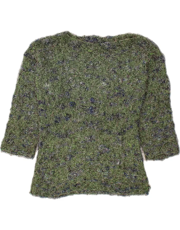 VINTAGE Womens Boat Neck Jumper Sweater UK 14 Medium Green Spandex Rayon Corduroy