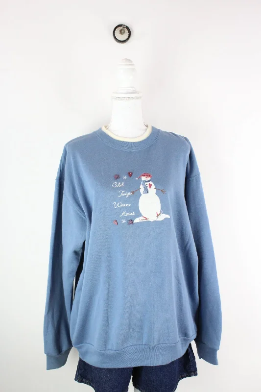 Vintage Snowman Sweatshirt (L) Hoodie with Lace Feminine Delicate