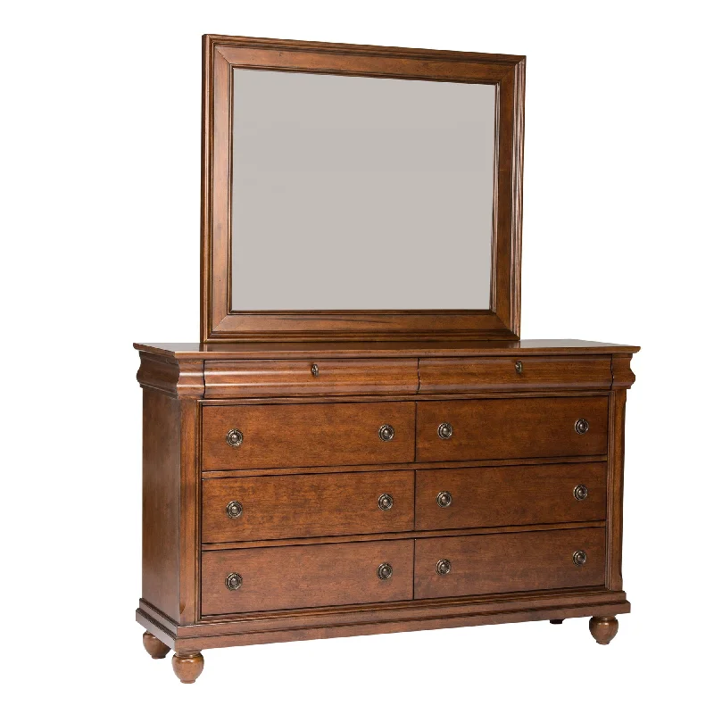Rustic Traditions - Dresser & Mirror - Dark Brown Tunics Polka dots