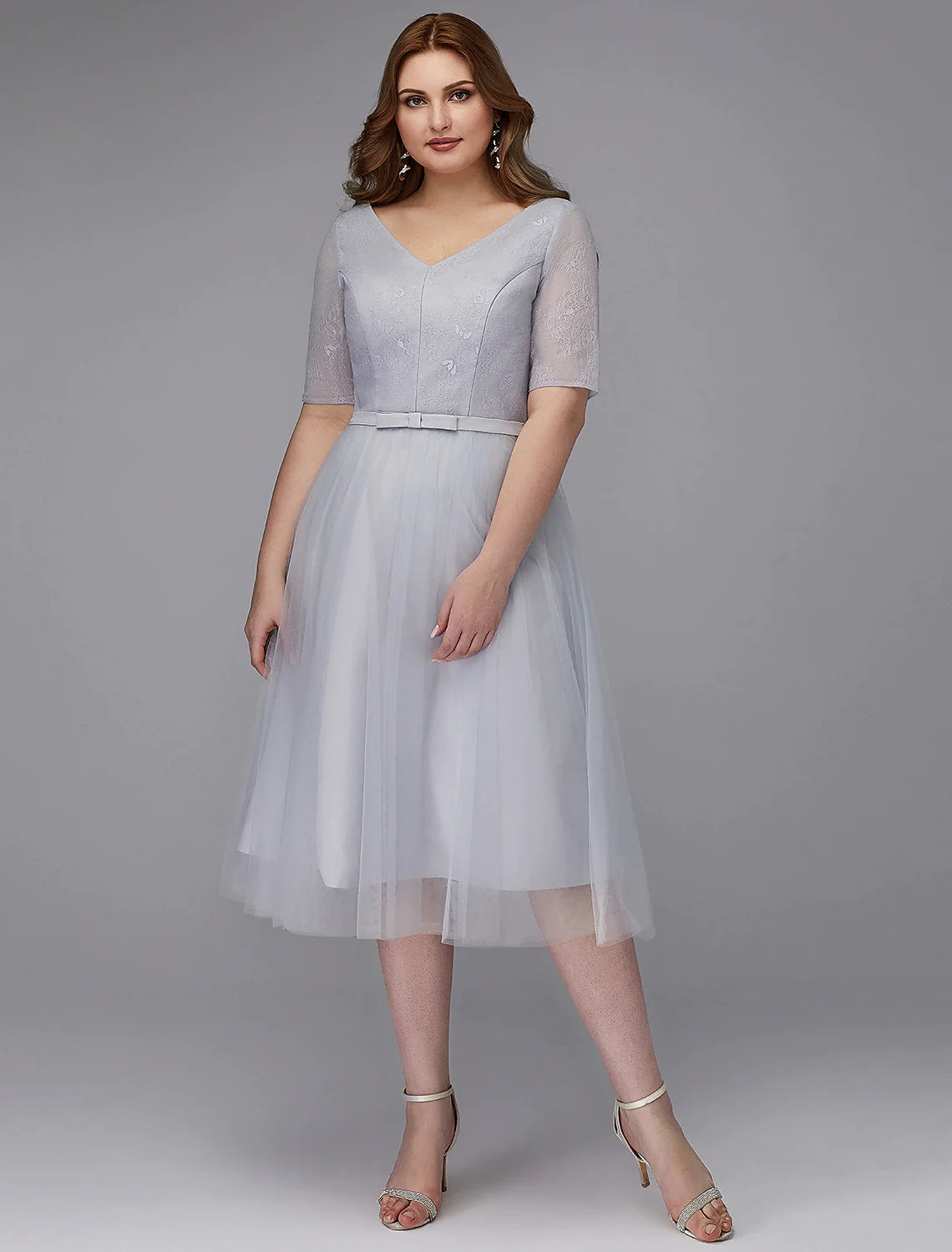 A-Line Elegant Dress Wedding Short Sleeve V Neck Lace Lace-up with Sash Off-the-shoulder Chic Trendy