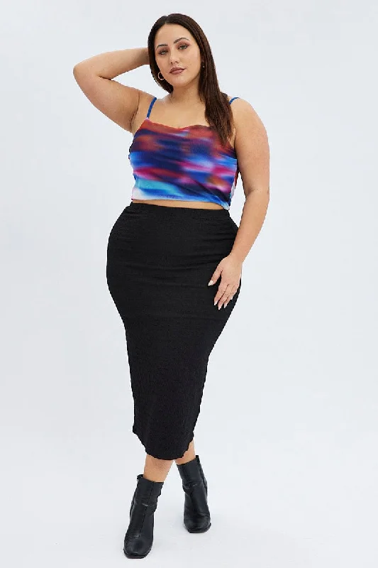 Black Midaxi Skirt Textured Jersey Festive Jersey Tee