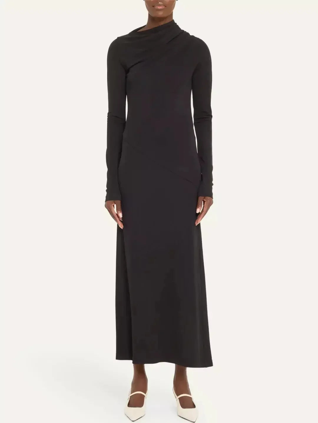 Draped Long Jersey Dress in Black Organic Jersey Tee