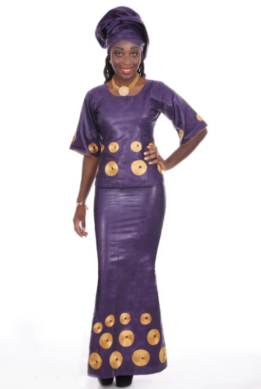 Regal Purple African Brocade Top and Skirt with Gold Embroidery-DP317 corduroy skirt textured