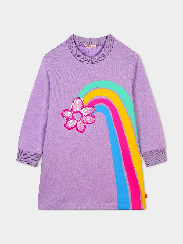 Billieblush Girls Rainbow Flower Sweater Dress in Purple Collared Crew Neck Turtle Neck