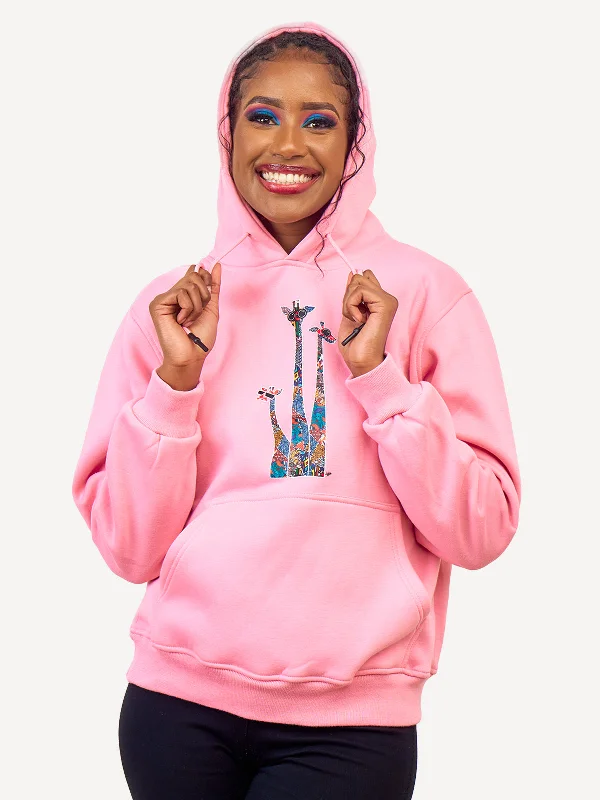 Graphic Hoodies: Baby Pink with Twiga Tatu Hoodie with Contrast Stitching Detailed Premium