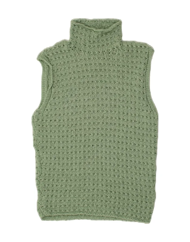 VINTAGE Womens Roll Neck Vest Tank Top UK 10 Small Green loose fit tank
