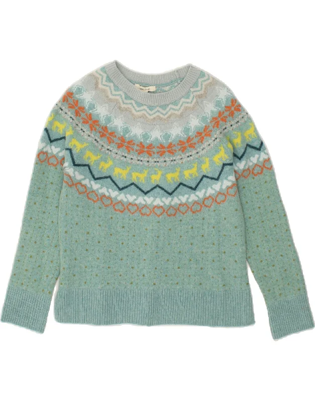 WHITE STUFF Womens Boat Neck Jumper Sweater UK 12 Medium  Blue Fair Isle Ribbed Striped Patterned