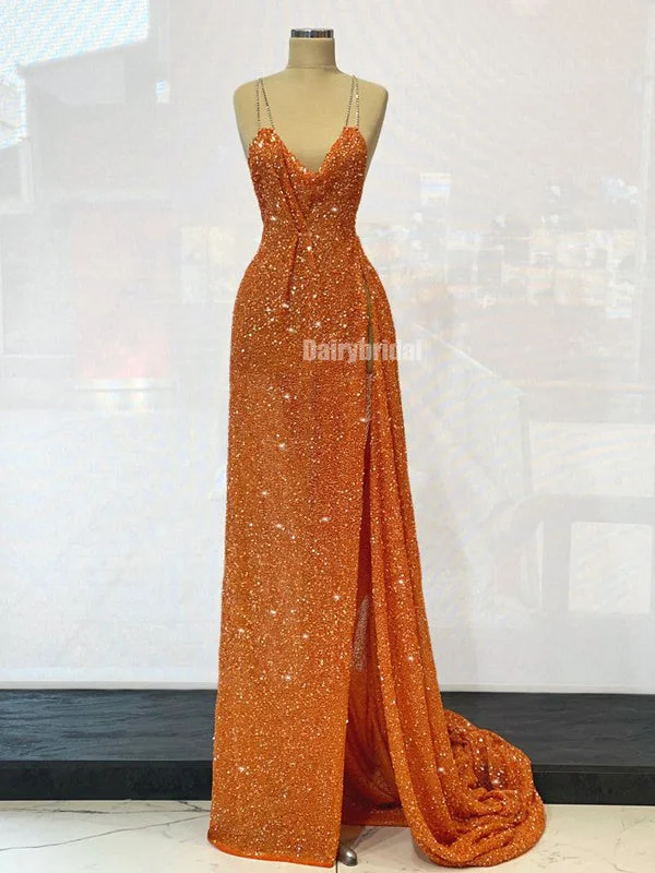 Sweetheat Spaghetti Straps Sequin Sexy Slit Long Prom Dresses, FC6243 Tunics Essential wardrobe