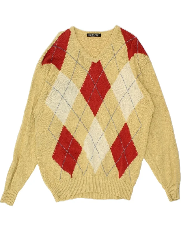 ANDREA FENZI Womens V-Neck Jumper Sweater UK 16 Large Yellow Long Sweater Short Sweater Cropped Sweater