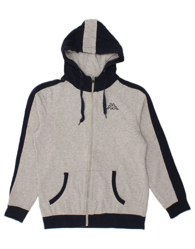 KAPPA Womens Zip Hoodie Sweater UK 14 Medium Grey Colourblock Elasticated Padded Insulated