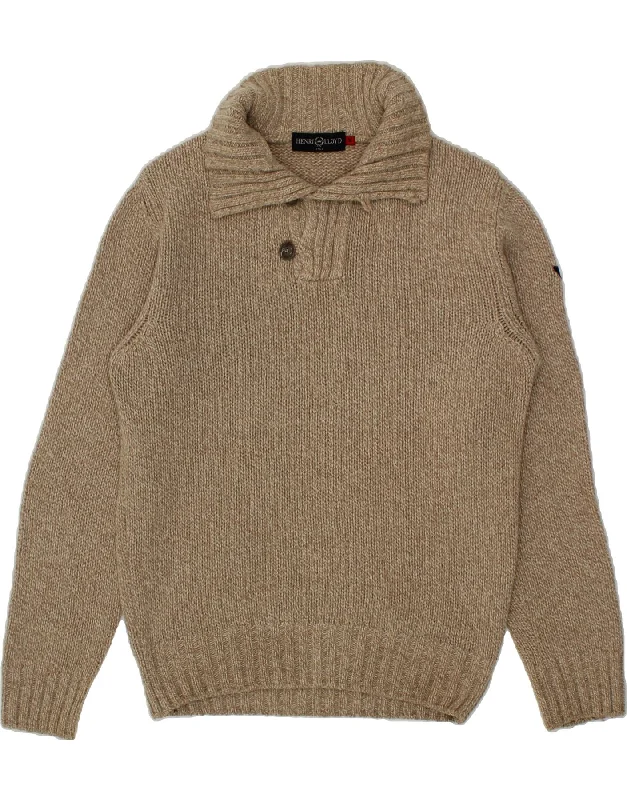 HENRI LLOYD Womens Button Neck Jumper Sweater UK 18 XL Brown Wool Boat Neck Shawl Collar Notched Collar