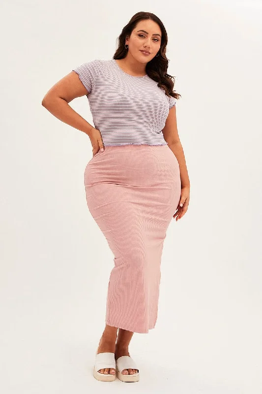 Pink Bodycon Skirt Side Split Rib Jersey Handmade Jersey Tee