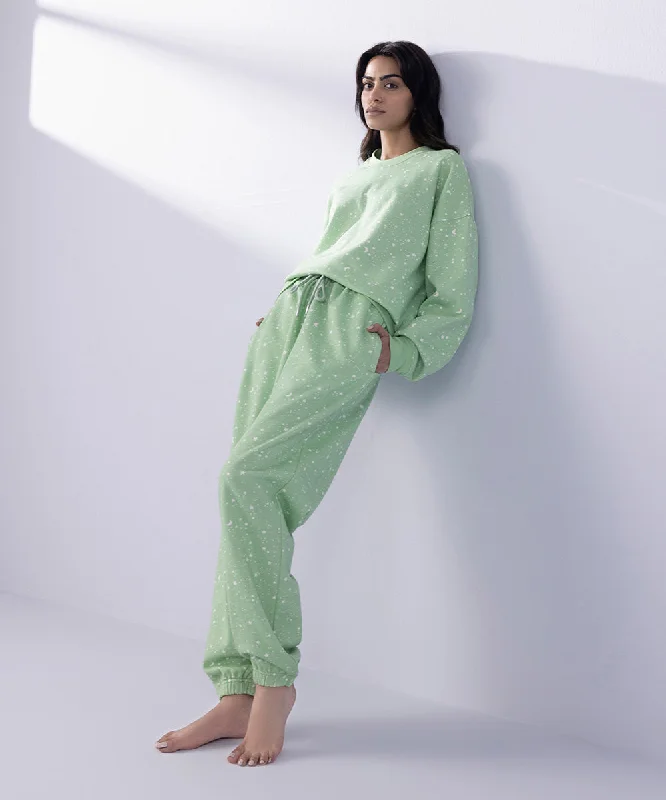 Oversized Printed Sweatshirt With Pajama Set Hoodie with Belted Waist Structured Tailored