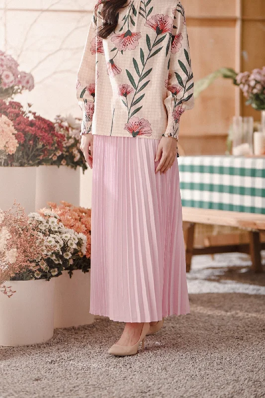 The Embun Women Sun-Pleats Skirt - Pink lace skirt intricate