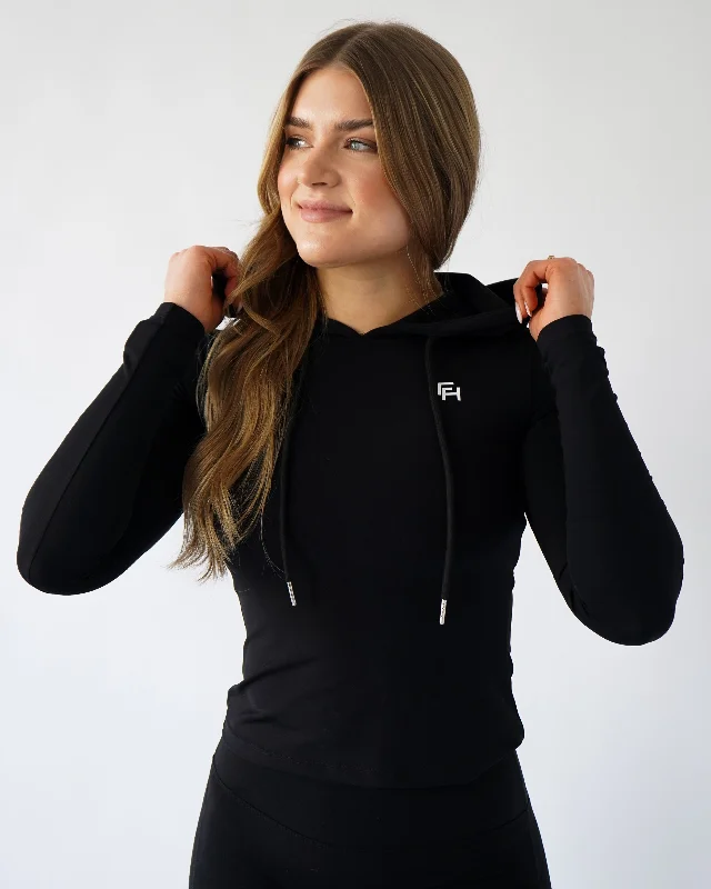 Define Hoodie - Black Hoodie with Hem Raw Edge Edgy Unfinished