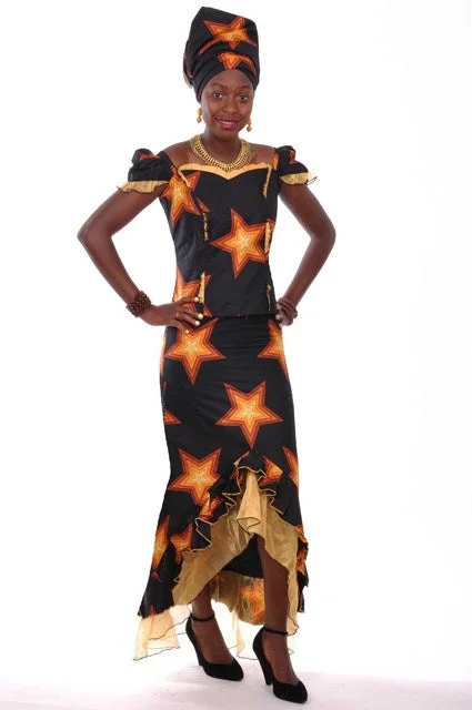 African Star Print Top and Skirt with Organza-DP3473 lace skirt intricate