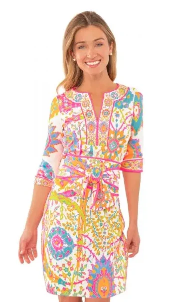 Gretchen Scott Jersey Split Neck Dress Magic Carpet ON SALE! Floral Jersey Blouse