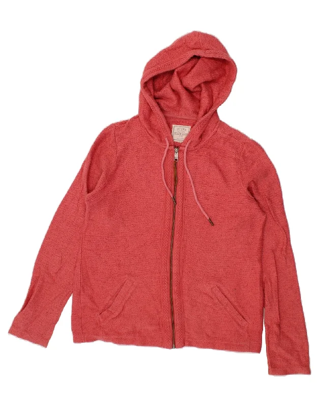 FAT FACE Womens Zip Hoodie Sweater UK 12 Medium Red Cotton Satin Blend Silk Blend Wool Blend