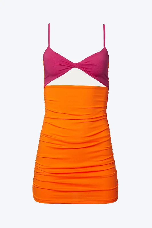CUTOUT TWO-TONE STRETCH-JERSEY MINI DRESS High Neck Jersey Shirt