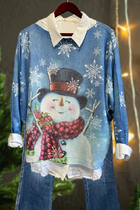 Christmas Snowman Print Sweater Fitted Slim Tailored