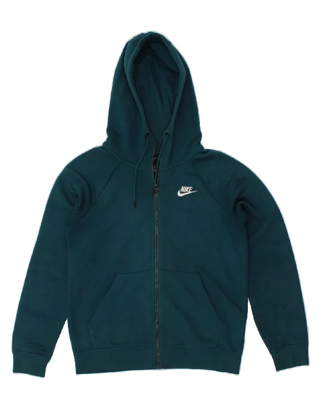 NIKE Womens Loose Fit Zip Hoodie Sweater UK 6 XS Blue Cotton Hooded Caped Shawl Collar
