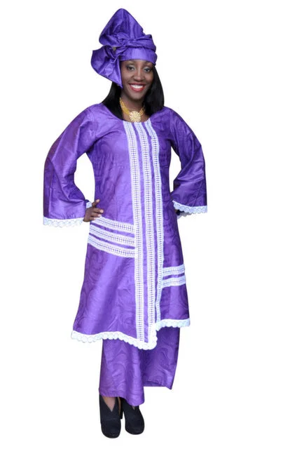 Deep Purple and Off-White African Brocade Skirt Set-DP2962 chiffon skirt flowing