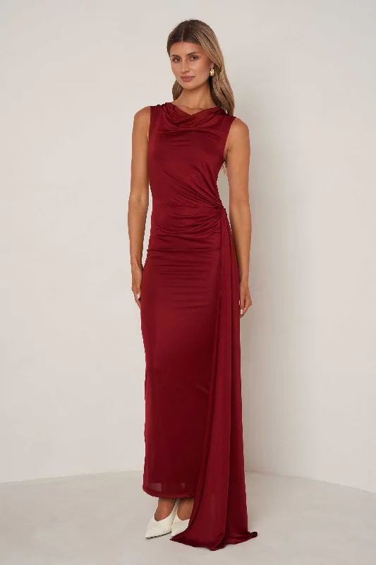 Elle Zeitoune Natalia Dress - Wine sweetheart Neckline Romantic