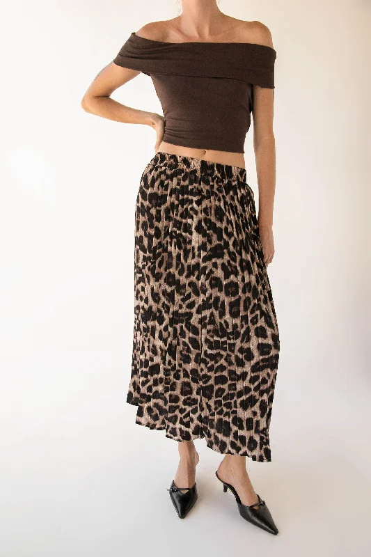 LEOPARD PLEATED MAXI SKIRT seamless skirt comfort