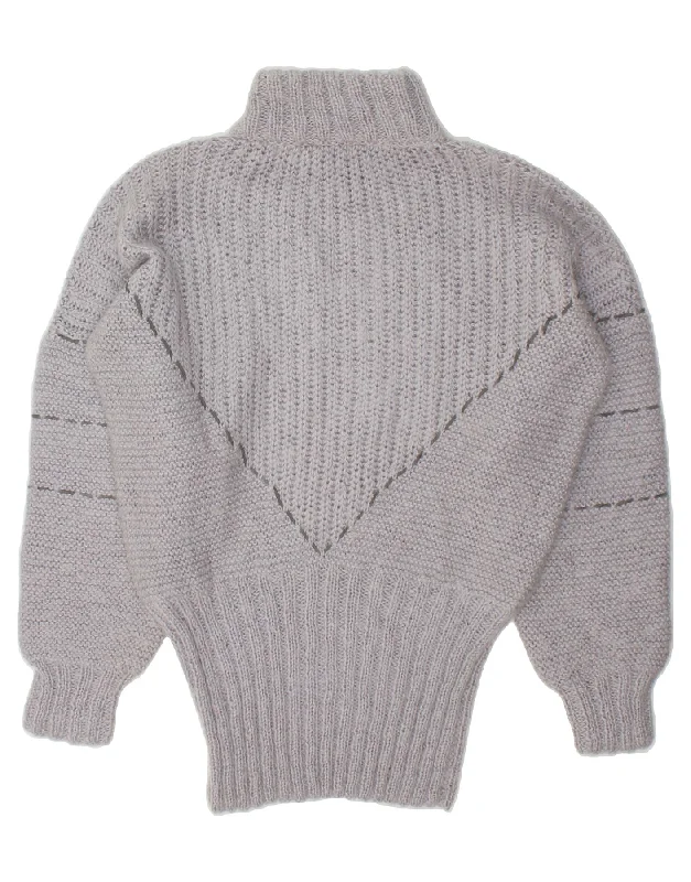 VINTAGE Womens Oversized Turtle Neck Jumper Sweater UK 18 XL Grey Lace Blend Ribbed Blend Corduroy Blend