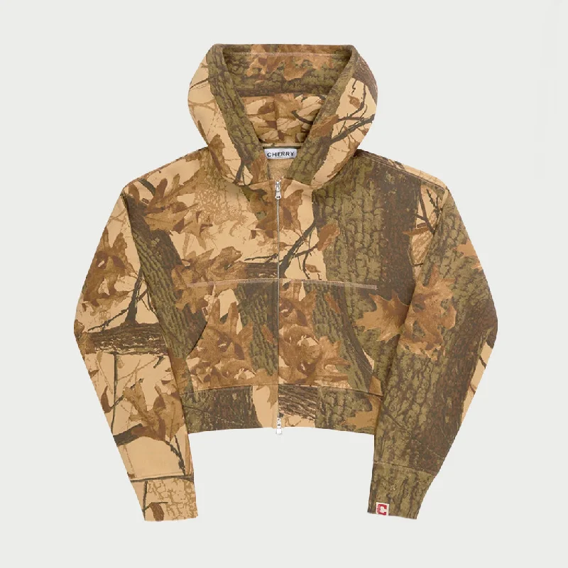 Mossy Oak Camo Women's Zip-Up Hoodie Hoodie with Distressed Vintage Worn
