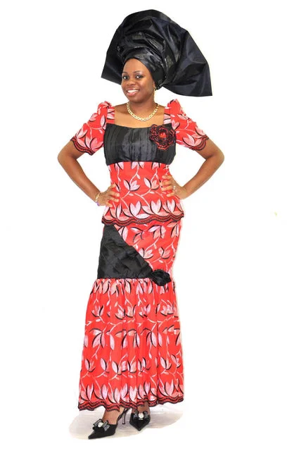Exquisite Red and Black Lace Skirt Suit with Rosette Stone silk skirt smooth