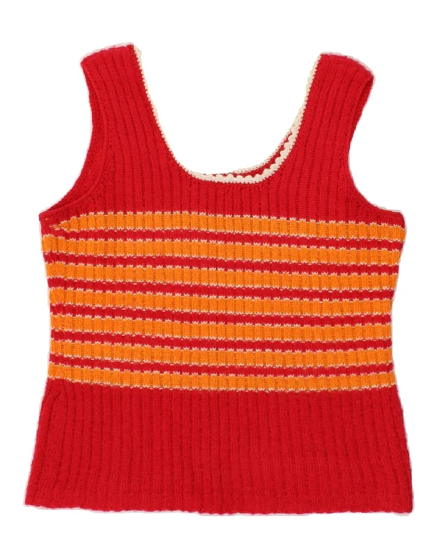 VINTAGE Womens Crop Vest Tank Top UK 14 Medium Red Striped cropped tank top
