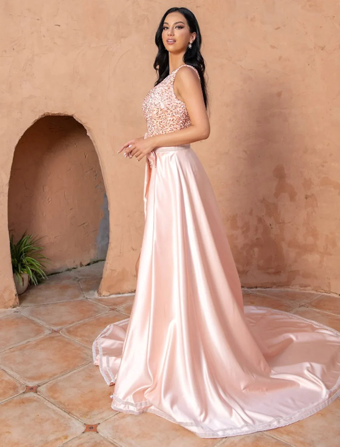 Cocktail Dresses Sexy Wedding Party Sleeveless One Shoulder Sequined with Sequin Overskirt Elegant Long Evening